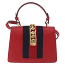GUCCI Silvi Sherry Line Hand Bag Leather 2way Red Gold 470270 Auth ka5271-3