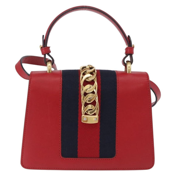 GUCCI Silvi Sherry Line Hand Bag Leather 2way Red Gold 470270 Auth ka5271