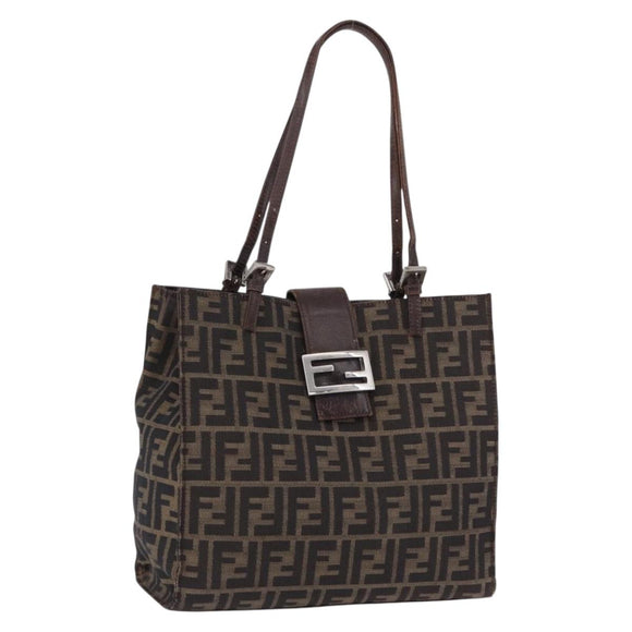 FENDI Zucca Canvas Tote Bag Brown Black Auth ka5275