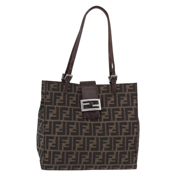 FENDI Zucca Canvas Tote Bag Brown Black Auth ka5275