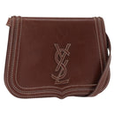 SAINT LAURENT Shoulder Bag Leather Brown Gold Auth ka528-1
