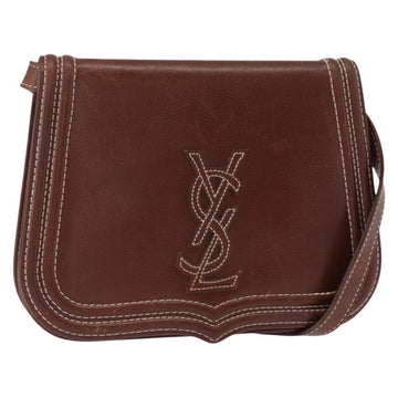 SAINT LAURENT Shoulder Bag Leather Brown Gold Auth ka528