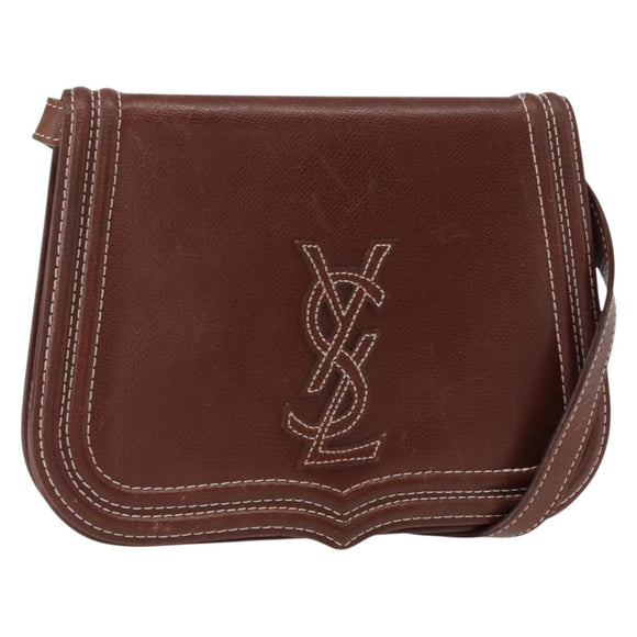 SAINT LAURENT Shoulder Bag Leather Brown Gold Auth ka528