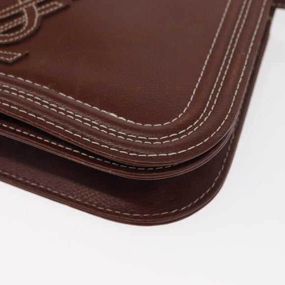 SAINT LAURENT Shoulder Bag Leather Brown Gold Auth ka528
