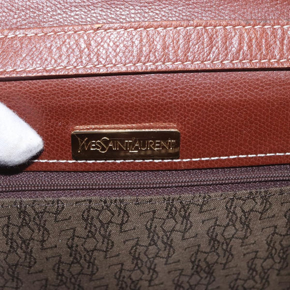 SAINT LAURENT Shoulder Bag Leather Brown Gold Auth ka528