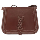 SAINT LAURENT Shoulder Bag Leather Brown Gold Auth ka528-2