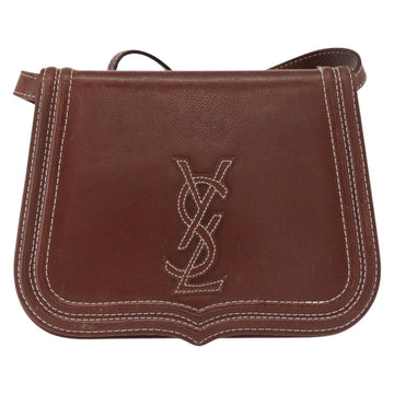 SAINT LAURENT Shoulder Bag Leather Brown Gold Auth ka528 - 0