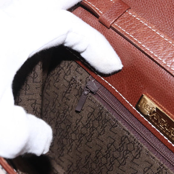 SAINT LAURENT Shoulder Bag Leather Brown Gold Auth ka528