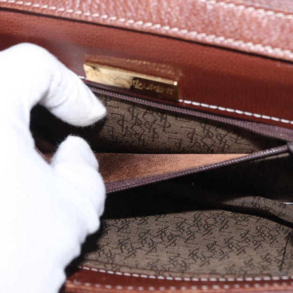 SAINT LAURENT Shoulder Bag Leather Brown Gold Auth ka528