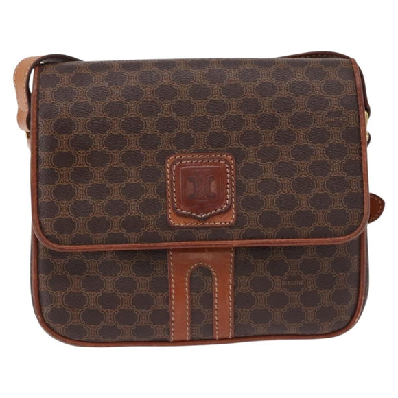 CELINE Macadam Canvas Shoulder Bag PVC Leather Brown Gold Auth ka5281