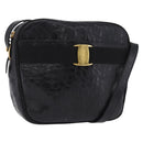 Salvatore Ferragamo Vala Shoulder Bag Leather Embossed Black Gold Auth ka5282-1