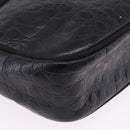 Salvatore Ferragamo Vala Shoulder Bag Leather Embossed Black Gold Auth ka5282-9