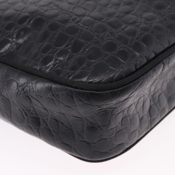 Salvatore Ferragamo Vala Shoulder Bag Leather Embossed Black Gold Auth ka5282