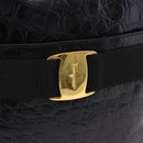Salvatore Ferragamo Vala Shoulder Bag Leather Embossed Black Gold Auth ka5282-17
