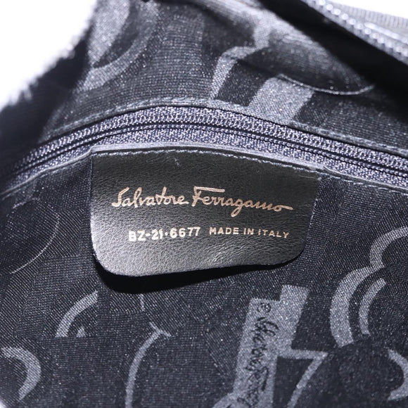 Salvatore Ferragamo Vala Shoulder Bag Leather Embossed Black Gold Auth ka5282