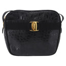 Salvatore Ferragamo Vala Shoulder Bag Leather Embossed Black Gold Auth ka5282-13