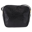 Salvatore Ferragamo Vala Shoulder Bag Leather Embossed Black Gold Auth ka5282-2