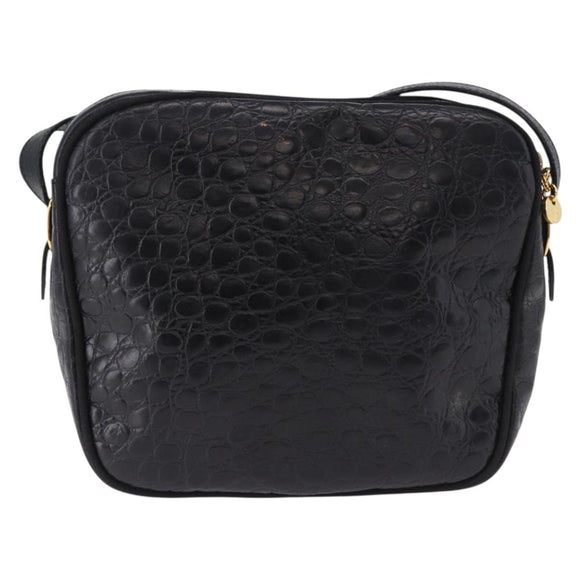 Salvatore Ferragamo Vala Shoulder Bag Leather Embossed Black Gold Auth ka5282