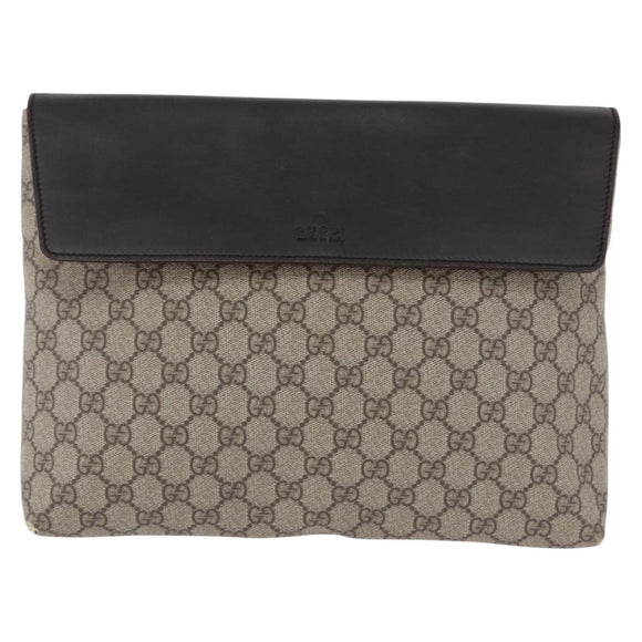 GUCCI GG Supreme Clutch Bag PVC Beige Auth ka5283