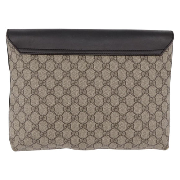 GUCCI GG Supreme Clutch Bag PVC Beige Auth ka5283