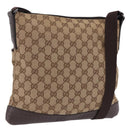 GUCCI GG Canvas Shoulder Bag Beige Silver 145857 Auth ka5285A-1