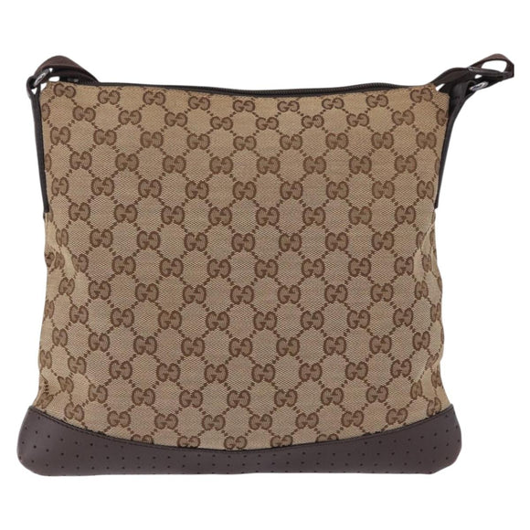 GUCCI GG Canvas Shoulder Bag Beige Silver 145857 Auth ka5285A