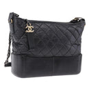 CHANEL Matelasse Gabrielle Deux Bag Lamb Skin Black Gold CC Auth ka5287V-1