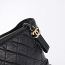 CHANEL Matelasse Gabrielle Deux Bag Lamb Skin Black Gold CC Auth ka5287V-10