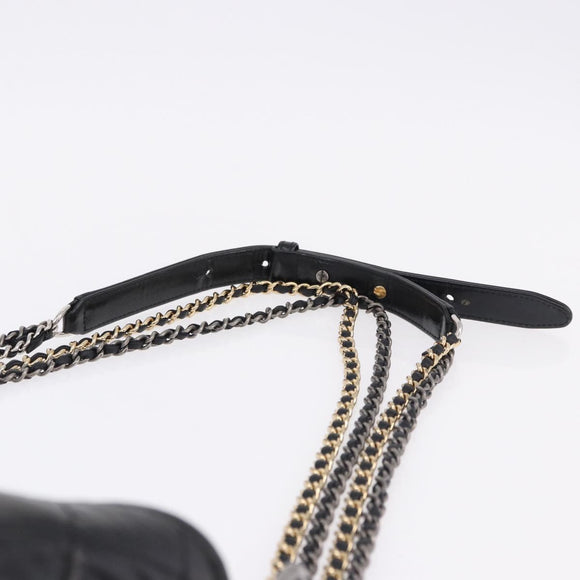CHANEL Matelasse Gabrielle Deux Bag Lamb Skin Black Gold CC Auth ka5287V