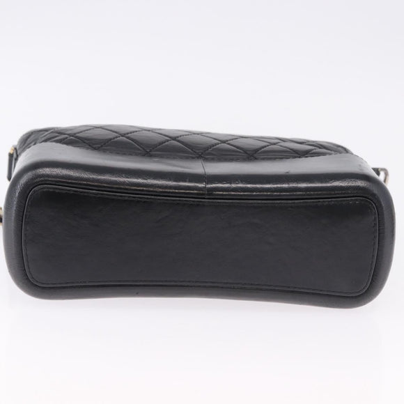 CHANEL Matelasse Gabrielle Deux Bag Lamb Skin Black Gold CC Auth ka5287V
