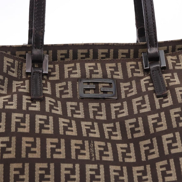 FENDI Zucchino Canvas Hand Bag Brown Auth ka5289