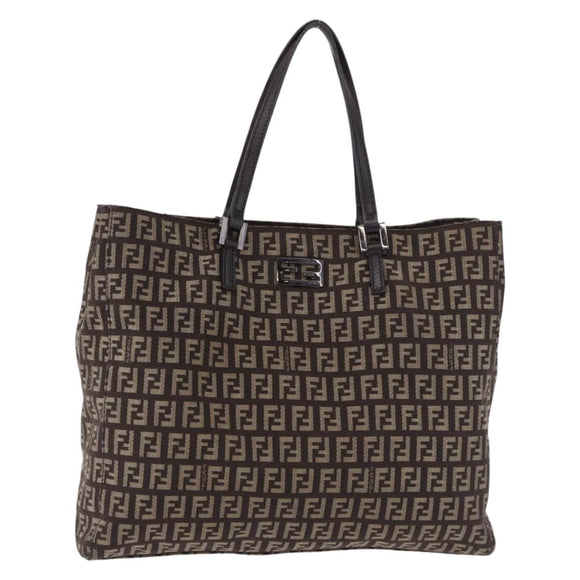 FENDI Zucchino Canvas Hand Bag Brown Auth ka5289