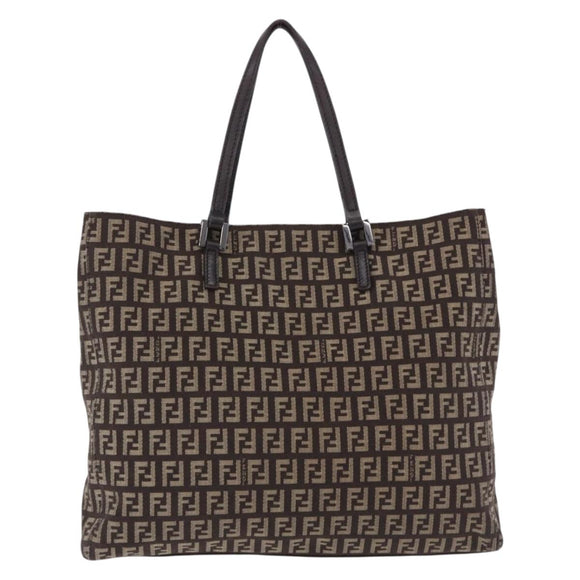 FENDI Zucchino Canvas Hand Bag Brown Auth ka5289