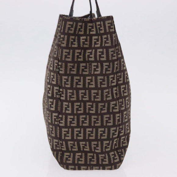 FENDI Zucchino Canvas Hand Bag Brown Auth ka5289