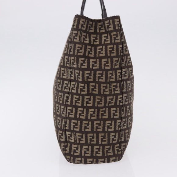FENDI Zucchino Canvas Hand Bag Brown Auth ka5289