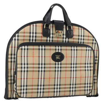 Burberrys Nova Check Garment Cover Canvas Leather Beige Gold Auth ka529