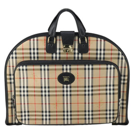 Burberrys Nova Check Garment Cover Canvas Leather Beige Gold Auth ka529 - 0