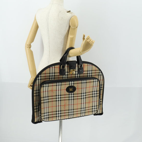 Burberrys Nova Check Garment Cover Canvas Leather Beige Gold Auth ka529