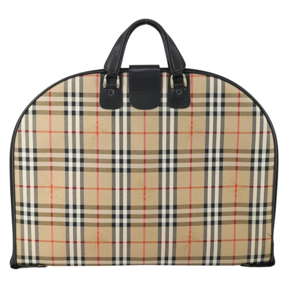 Burberrys Nova Check Garment Cover Canvas Leather Beige Gold Auth ka529