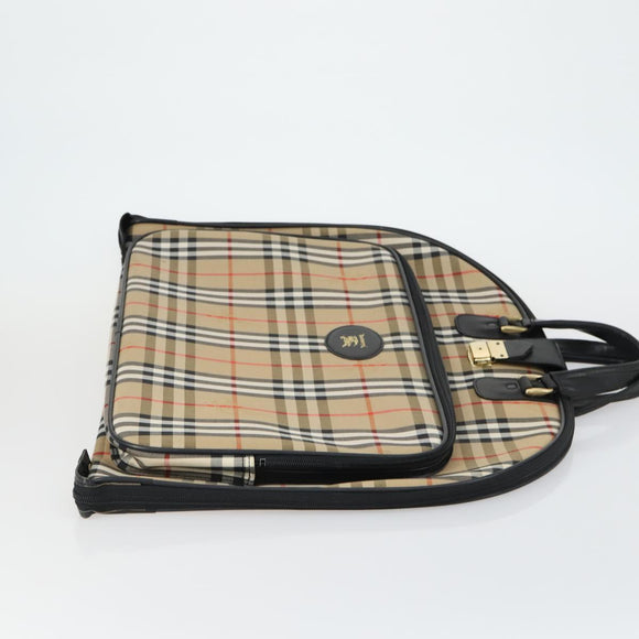 Burberrys Nova Check Garment Cover Canvas Leather Beige Gold Auth ka529