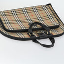 Burberrys Nova Check Garment Cover Canvas Leather Beige Gold Auth ka529-6