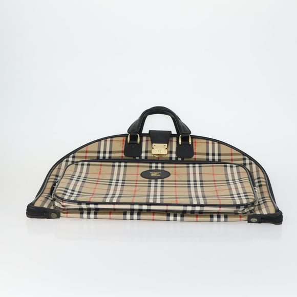 Burberrys Nova Check Garment Cover Canvas Leather Beige Gold Auth ka529