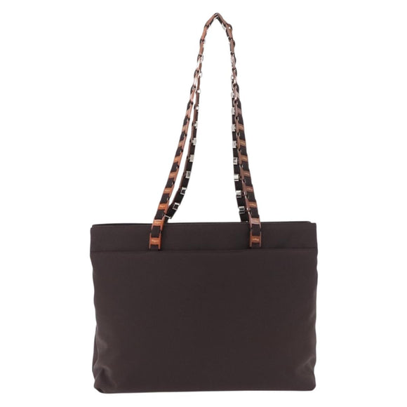 Salvatore Ferragamo Gancini Shoulder Bag Canvas Brown Silver Auth ka5290