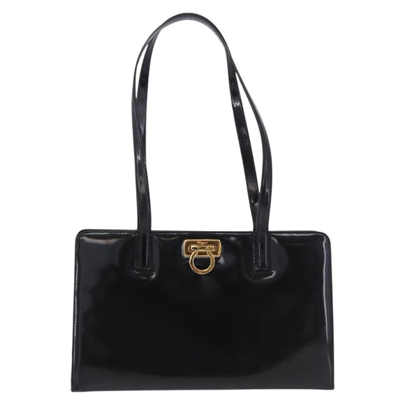 Salvatore Ferragamo Gancini Tote Bag Patent leather Black Gold Auth ka5291A