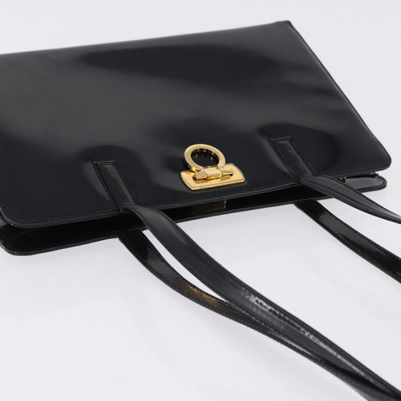 Salvatore Ferragamo Gancini Tote Bag Patent leather Black Gold Auth ka5291A