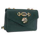 GUCCI Rajah Chain Shoulder Bag Leather Green Gold 537241 Auth ka5294M-1