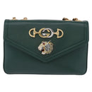 GUCCI Rajah Chain Shoulder Bag Leather Green Gold 537241 Auth ka5294M-2