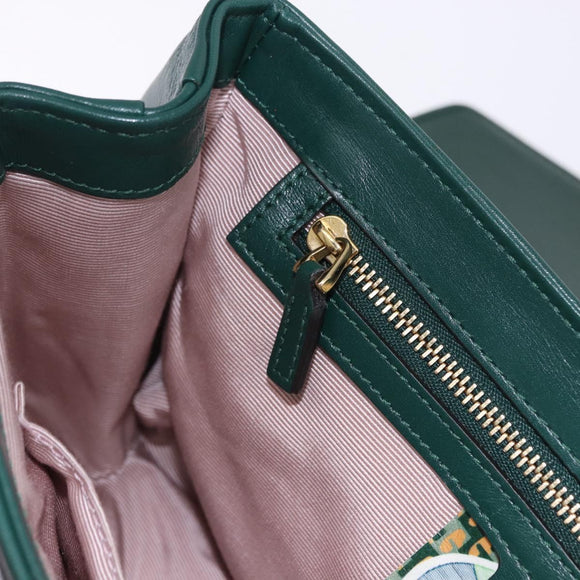 GUCCI Rajah Chain Shoulder Bag Leather Green Gold 537241 Auth ka5294M