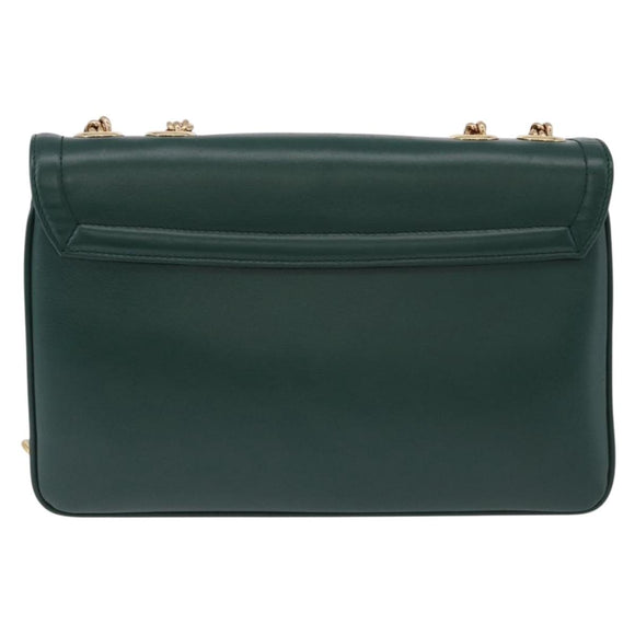 GUCCI Rajah Chain Shoulder Bag Leather Green Gold 537241 Auth ka5294M