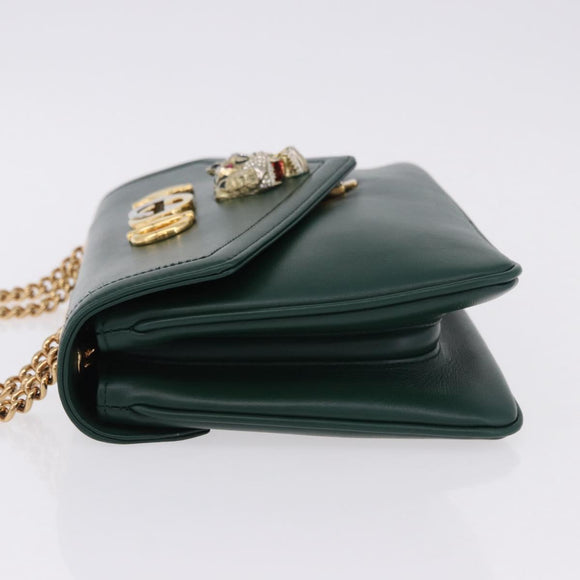 GUCCI Rajah Chain Shoulder Bag Leather Green Gold 537241 Auth ka5294M
